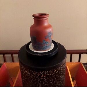 ANTIQUE MUSTARD CROCK JAR  SAVAGE HUNT SCENE